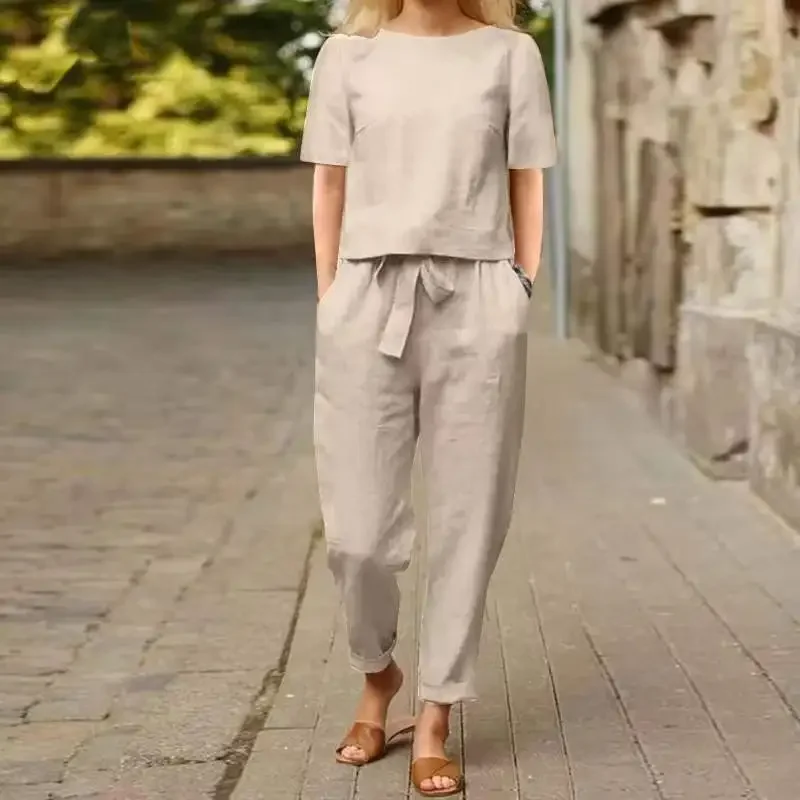 women's clothing cotton and linen summer matching set half-sleeved O-neck oversized blouse e wide-leg pants retro set of two
women's clothing cotton and linen summer matching set half-sleeved O-neck oversized blouse e wide-leg pants retro set of two
