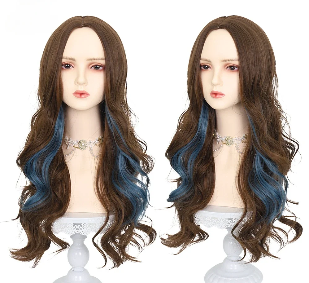 Fashion Long Brown Mixed Blue Wavy Synthetic Wigs with Bangs for Women Halloween Cosplay Heat Resistant Wig
Fashion Long Brown Mixed Blue Wavy Synthetic Wigs with Bangs for Women Halloween Cosplay Heat Resistant Wig