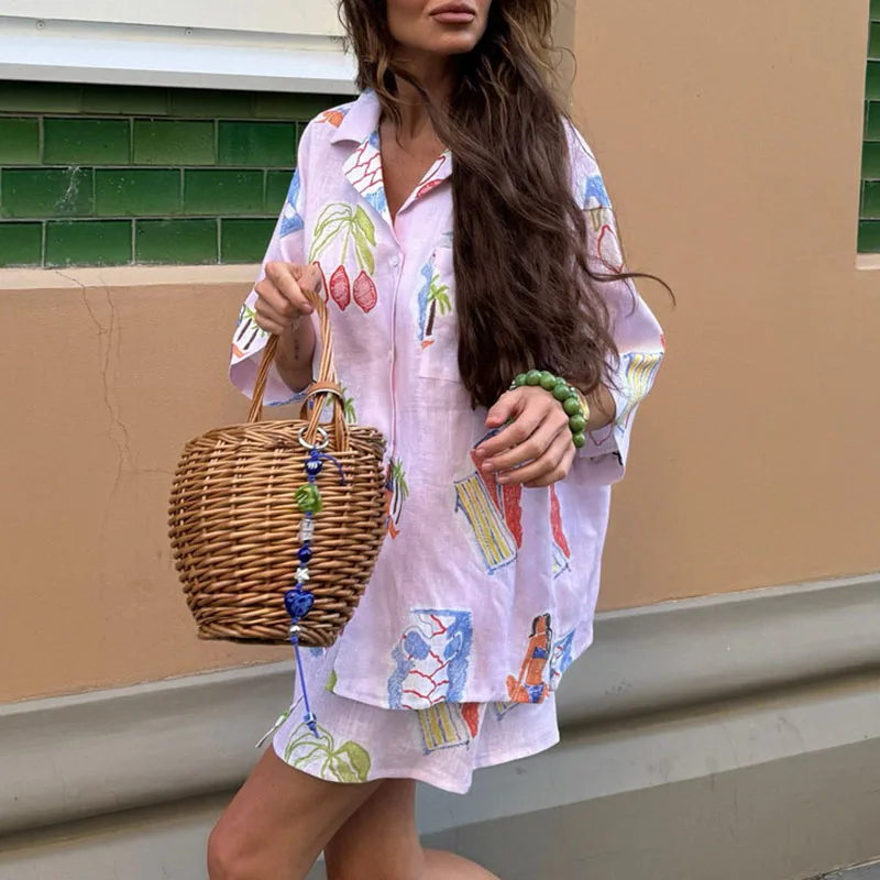 Casual Short Sleeve Loose 2Pc Suit Fashion Abstract Print All-Matching Outfit Elegant Turn Down Collar Button Shirt & Shorts Set
Casual Short Sleeve Loose 2Pc Suit Fashion Abstract Print All-Matching Outfit Elegant Turn Down Collar Button Shirt & Shorts Set