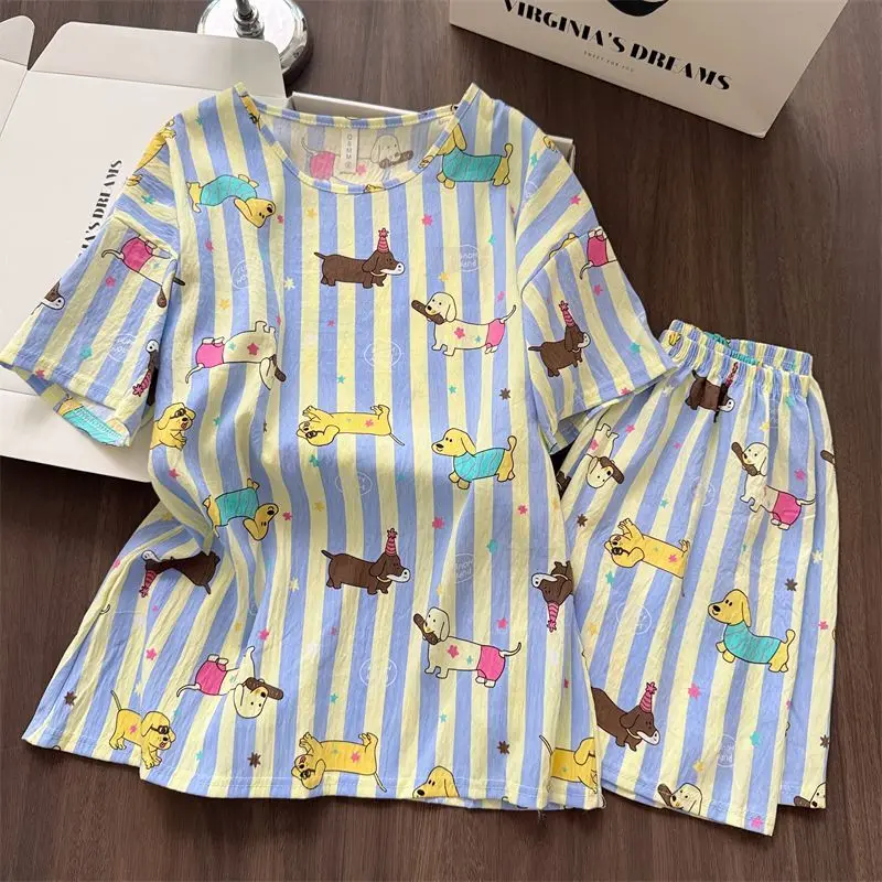 Summer Cute Cartoon Cotton Sleepwear Set Comfortable Loose 2-piece Sleepwear Set Y2K Girls' Sleepwear Shorts Thin Breathable
Summer Cute Cartoon Cotton Sleepwear Set Comfortable Loose 2-piece Sleepwear Set Y2K Girls' Sleepwear Shorts Thin Breathable