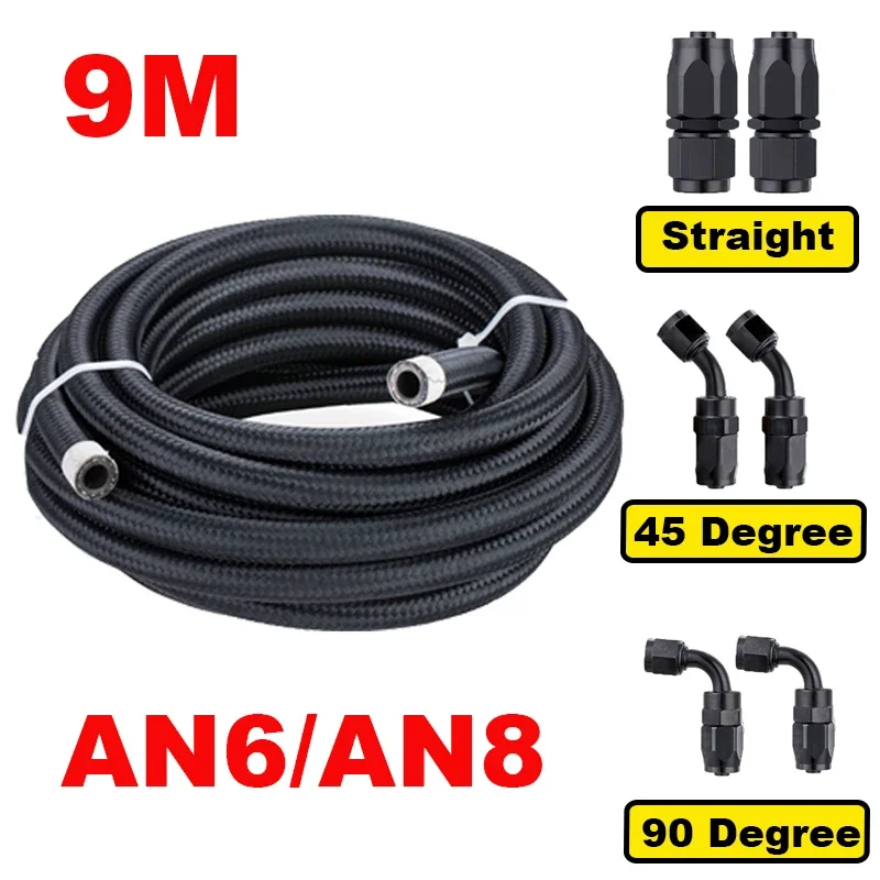 30FT/9M AN6 AN8 Stainless Braided Nylon CPE Oil Fuel Fittings Hose End 0+45+90 Degree Oil Adaptor Kit Black Oil Fuel Hose Line
30FT/9M AN6 AN8 Stainless Braided Nylon CPE Oil Fuel Fittings Hose End 0+45+90 Degree Oil Adaptor Kit Black Oil Fuel Hose Line