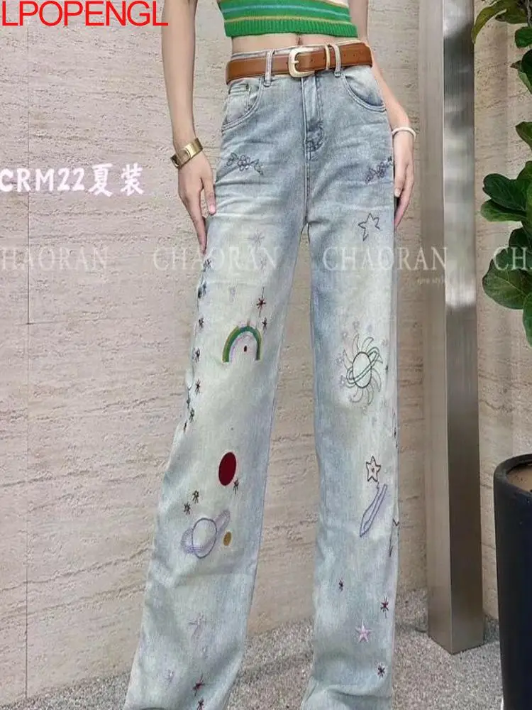 Chinese Style Straight Fashion Jeans Women's Spring And Summer New Embroidery Graffiti Fashion Versatile Mop Wide Leg Pants Tide
Chinese Style Straight Fashion Jeans Women's Spring And Summer New Embroidery Graffiti Fashion Versatile Mop Wide Leg Pants Tide