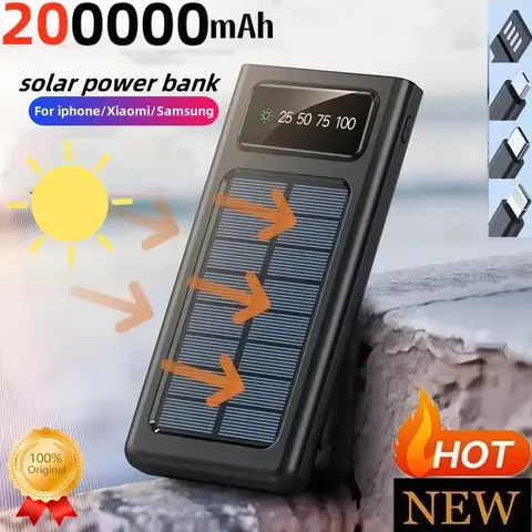 4 In1 200000 mah solaire Ultra capacité batterie externe extérieure charge Super rapide Usb typepec lumière LED affichage pour Xiaomi Iphone