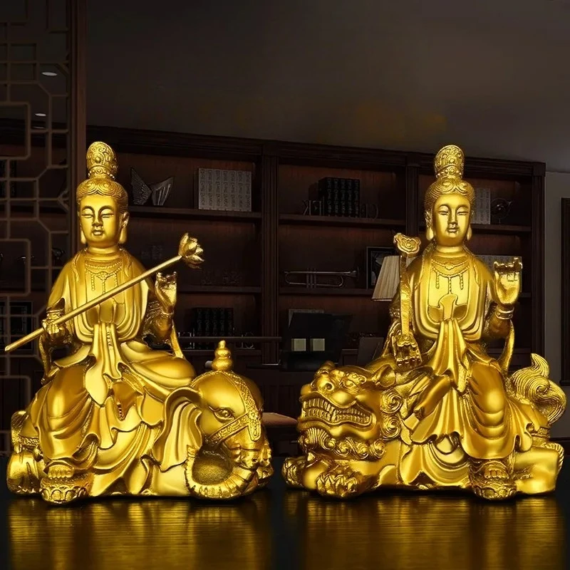Brass Manjushri and Samantabhadra Statue Buddha on Lion Elephant Buddhist Altar Decor
Brass Manjushri and Samantabhadra Statue Buddha on Lion Elephant Buddhist Altar Decor