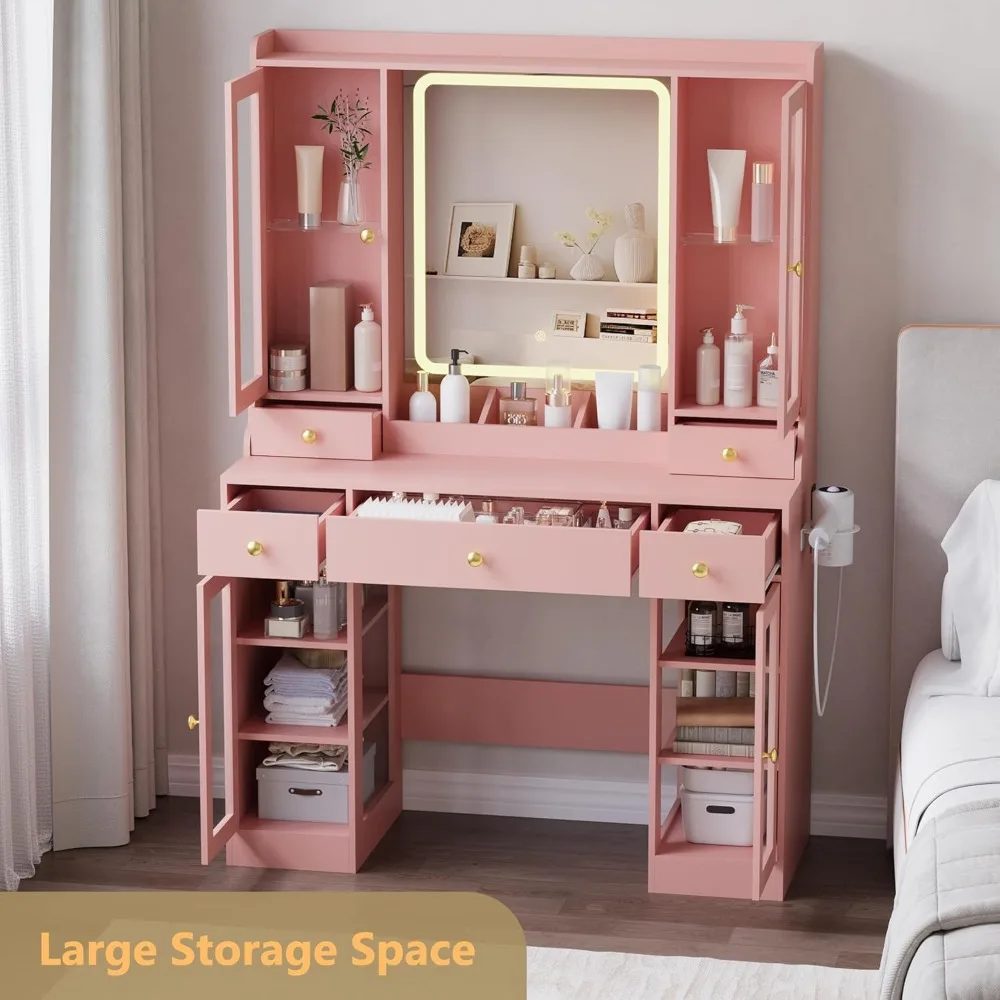 Makeup Vanity Desk with Mirror & Lights – Bedroom-Friendly Vanity Table with 3 Modes, Adjustable Brightness, Glass Cabinets
Makeup Vanity Desk with Mirror & Lights – Bedroom-Friendly Vanity Table with 3 Modes, Adjustable Brightness, Glass Cabinets