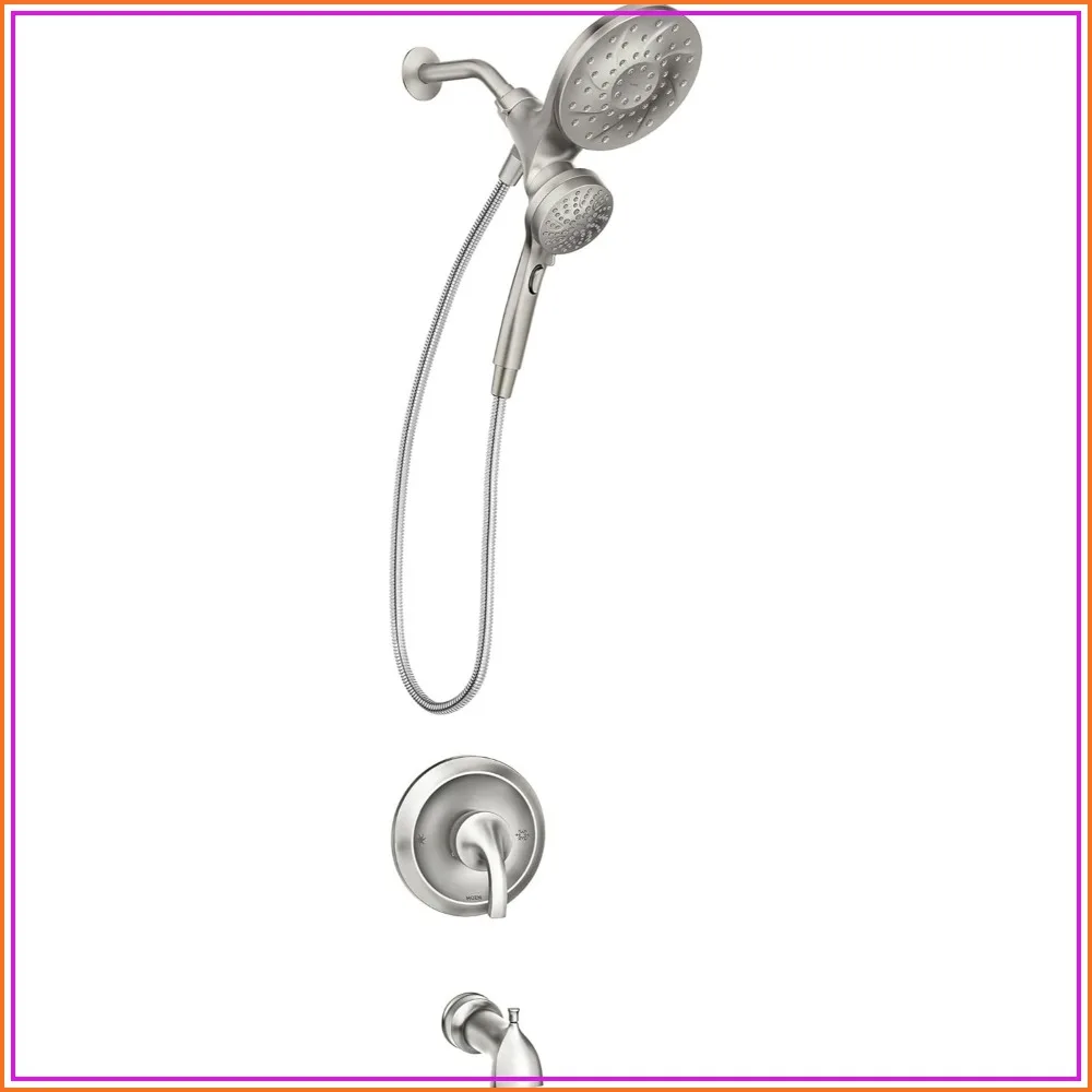 6-Function Handheld Showerhead and Rain Shower Combo with Valve, Trim Kit, Tub Spout, Metal Hose, Brushed Nickel
6-Function Handheld Showerhead and Rain Shower Combo with Valve, Trim Kit, Tub Spout, Metal Hose, Brushed Nickel