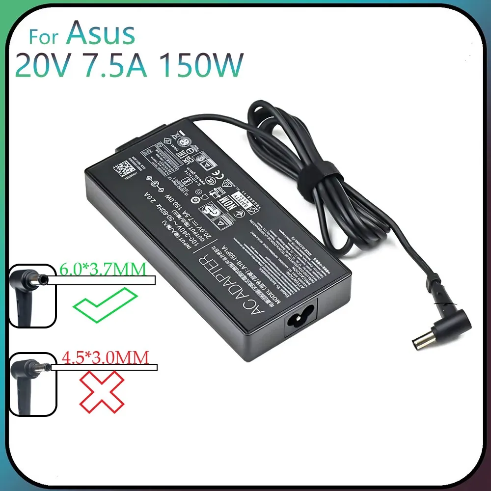 AC Laptop Power Adapter Charger 20V 7.5A 150W 6.0X3.7mm For Asus TUF FX505D FX505DT FX505DU ROG Strix Scar III G531GD G531GT
AC Laptop Power Adapter Charger 20V 7.5A 150W 6.0X3.7mm For Asus TUF FX505D FX505DT FX505DU ROG Strix Scar III G531GD G531GT