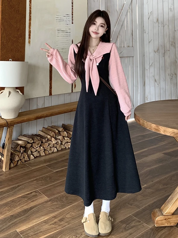 plus Size Academy Style Color Block Long Dress Slimming Waist Design Autumn Winter New Arrival Faux Two-Piece Knee-Length Dress
plus Size Academy Style Color Block Long Dress Slimming Waist Design Autumn Winter New Arrival Faux Two-Piece Knee-Length Dress