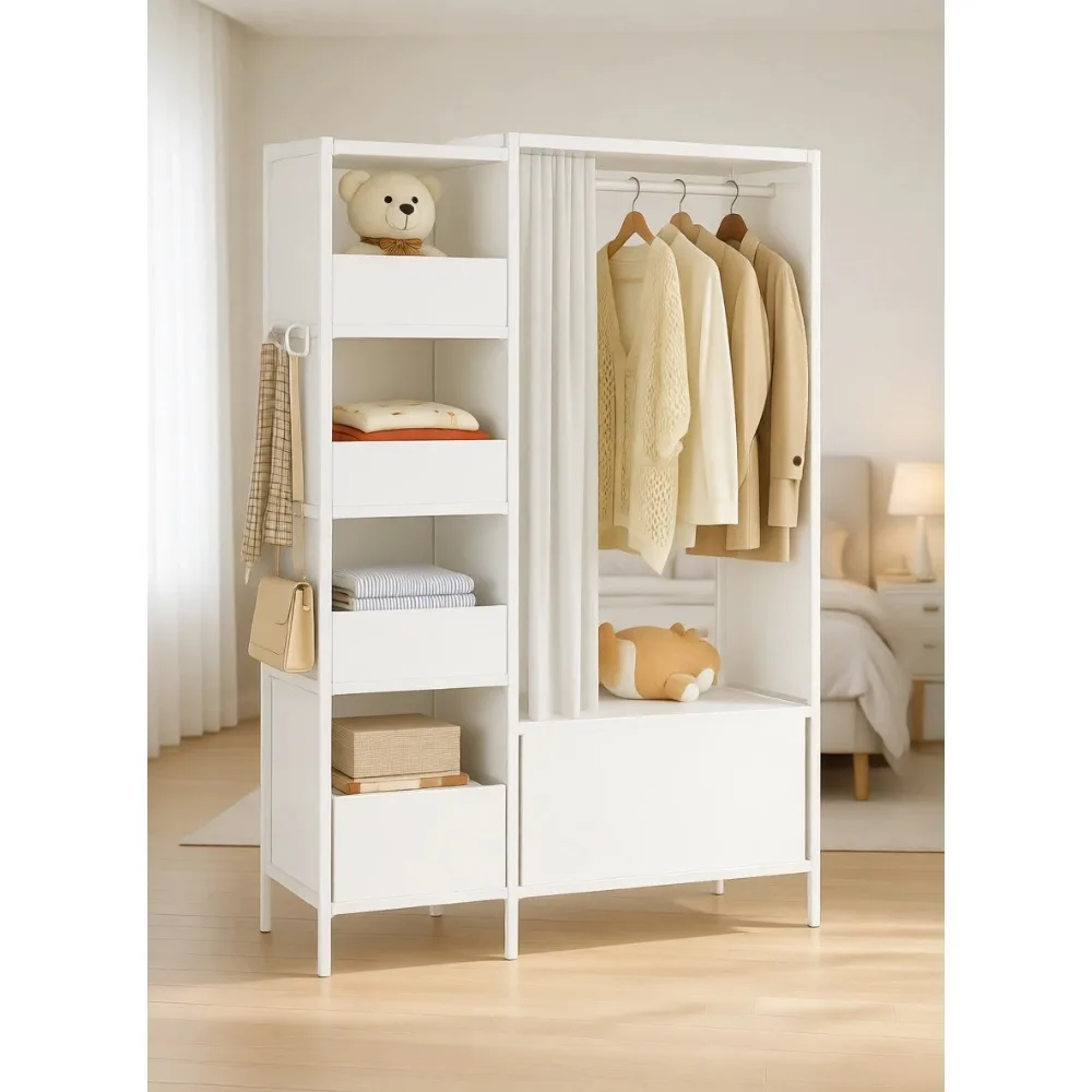 Portable Freestanding Wardrobe with Hanging Rod and Curtain White 40.55x16.73x65.35
Portable Freestanding Wardrobe with Hanging Rod and Curtain White 40.55x16.73x65.35