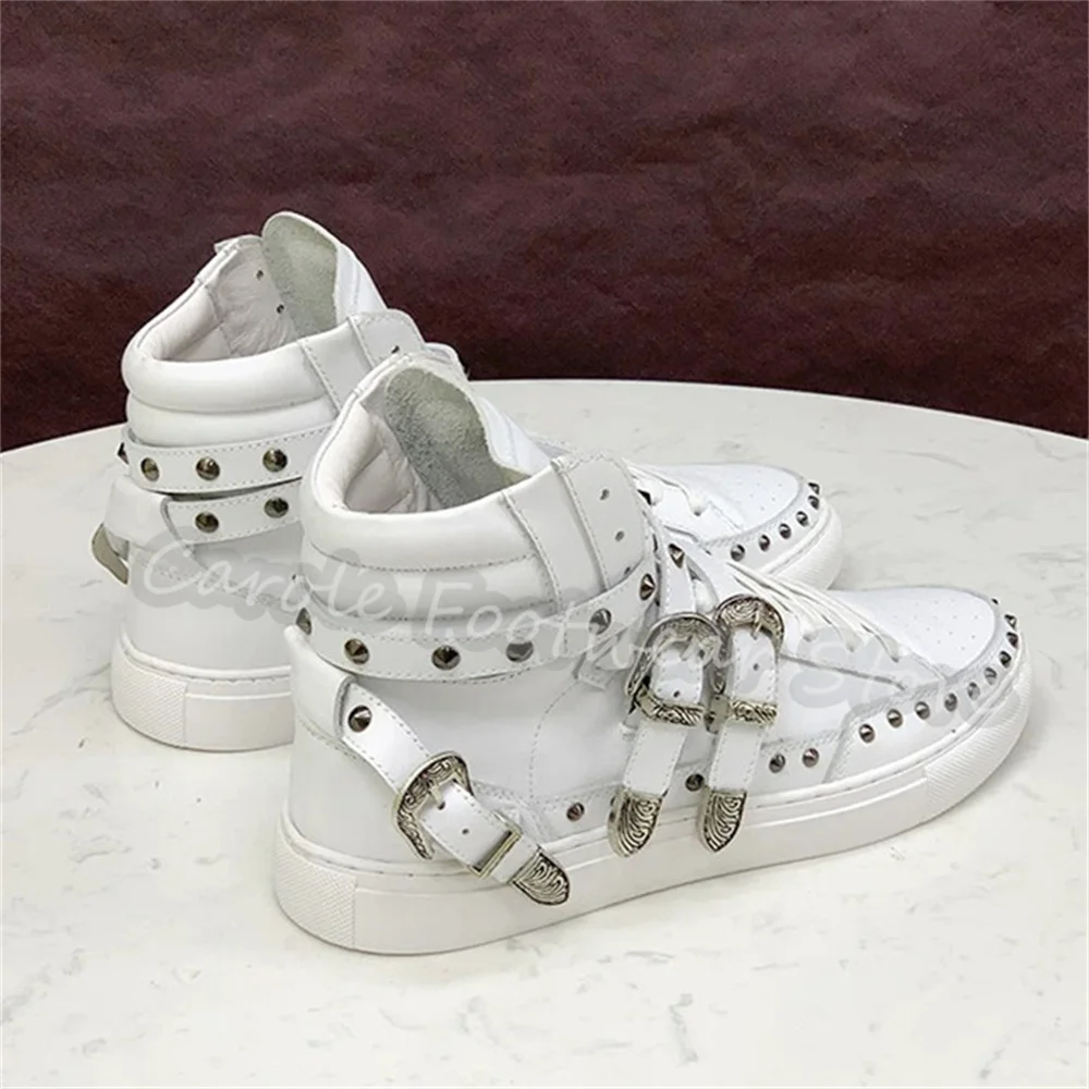 Punk Rivet Buckle Strap Design High-Top Sneakers Male Genuine Leather Casual Shoes Gothic Rock Style Lace-Up Streetwear Shoes
Punk Rivet Buckle Strap Design High-Top Sneakers Male Genuine Leather Casual Shoes Gothic Rock Style Lace-Up Streetwear Shoes