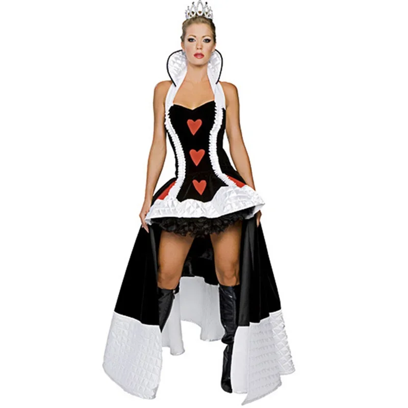 Halloween Carnival Party Poker Queen of Hearts Costumes Women Alice In Wonderland Cosplay Costume Outfit Dress with Headwear 
Halloween Carnival Party Poker Queen of Hearts Costumes Women Alice In Wonderland Cosplay Costume Outfit Dress with Headwear