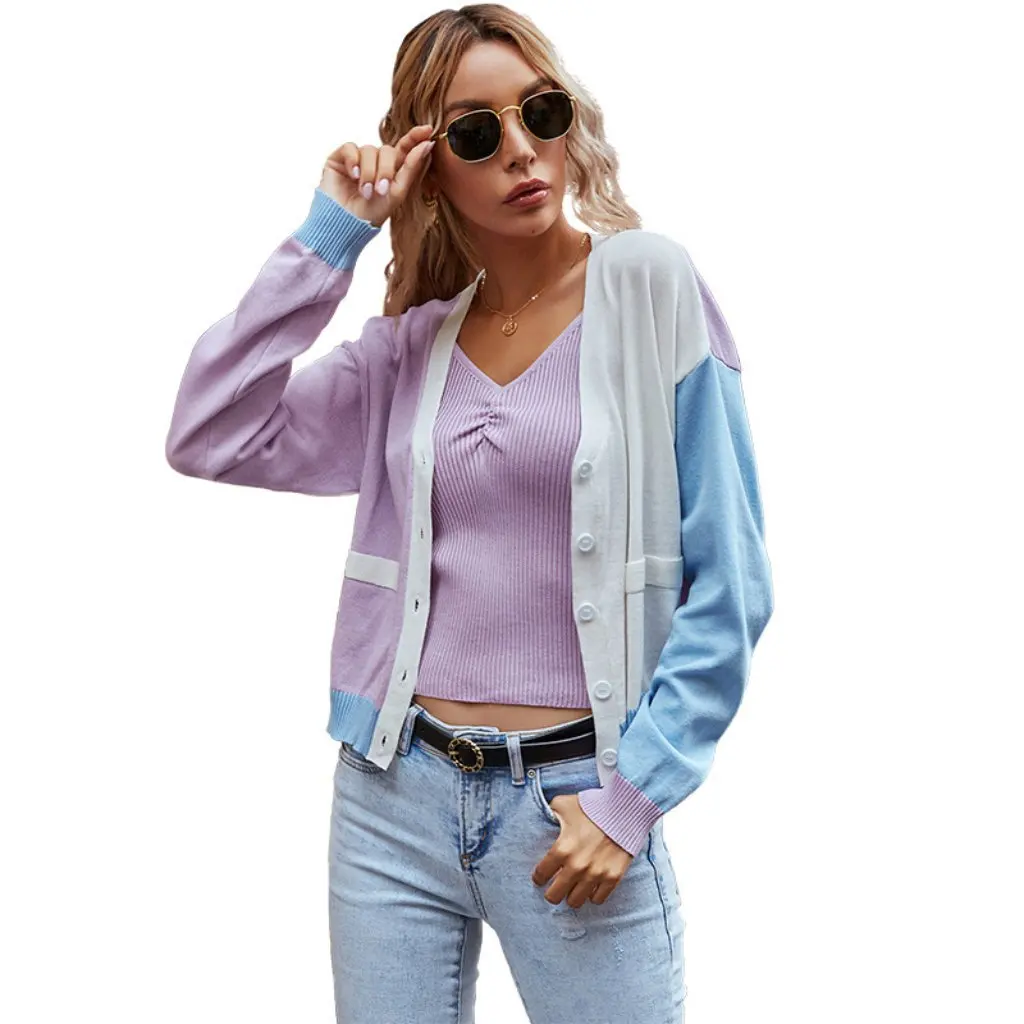 Women's Casual Long-Sleeved Knitted Cardigan Contrasting Color Design European American Style Early Autumn Korean Jacket
Women's Casual Long-Sleeved Knitted Cardigan Contrasting Color Design European American Style Early Autumn Korean Jacket