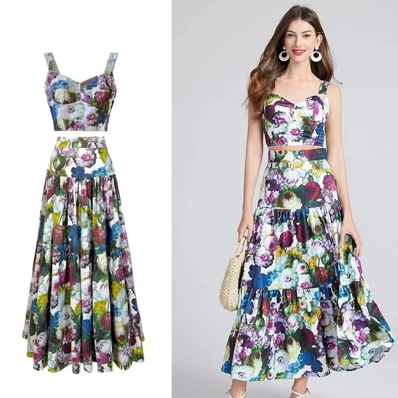 Holiday Flower Summer Two Piece Set New Sexy Women V Neck Sleeveless Tank Print Croped Top + High Waist Floral Long Skirt Suits
Holiday Flower Summer Two Piece Set New Sexy Women V Neck Sleeveless Tank Print Croped Top + High Waist Floral Long Skirt Suits