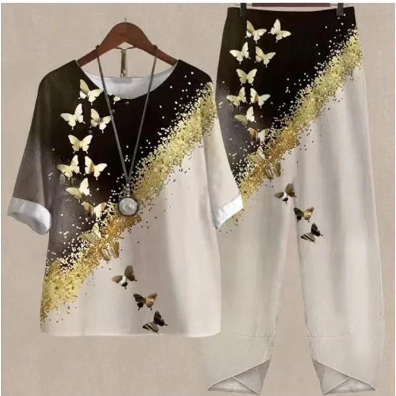 Summer Casual Two Piece Sets Women Loose Short Sleeve T-Shirt High Waist Pants Print Outfits Ladies Elegant Vintage top Pantsuit
Summer Casual Two Piece Sets Women Loose Short Sleeve T-Shirt High Waist Pants Print Outfits Ladies Elegant Vintage top Pantsuit