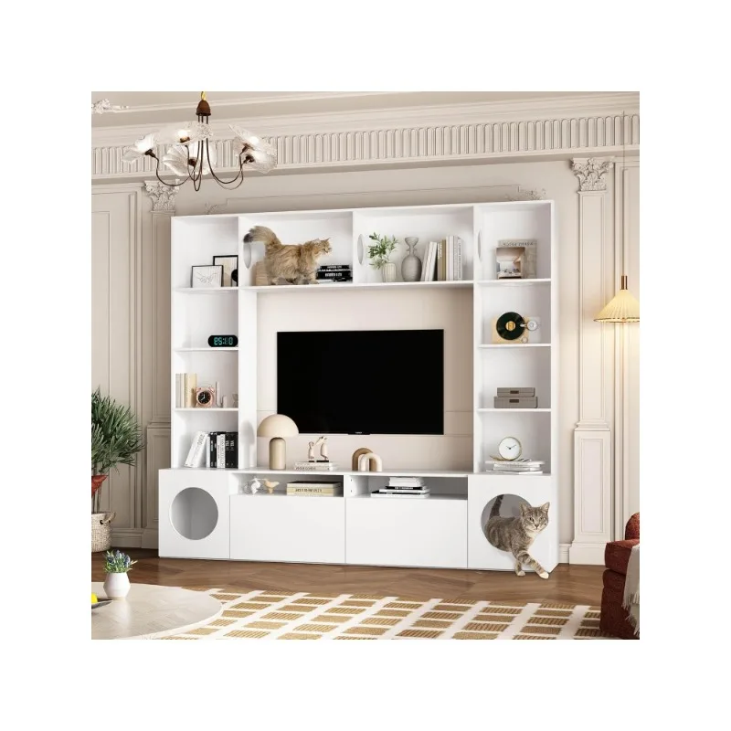 Cat House Condo with Shelves & Drawers,Wooden Hidden Cat Tree with Door Storage Cabinets,TV Stand,Bookshelves,White
Cat House Condo with Shelves & Drawers,Wooden Hidden Cat Tree with Door Storage Cabinets,TV Stand,Bookshelves,White