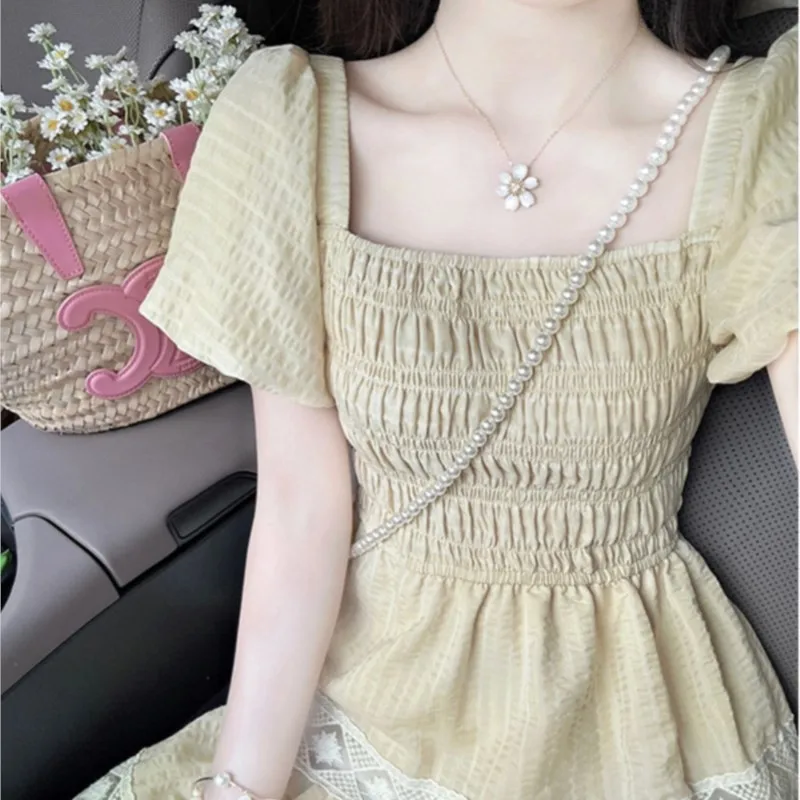 Niche Square Collar Puff Sleeve Design Dress Waist Slimming Lace Patchwork Long Women
Niche Square Collar Puff Sleeve Design Dress Waist Slimming Lace Patchwork Long Women