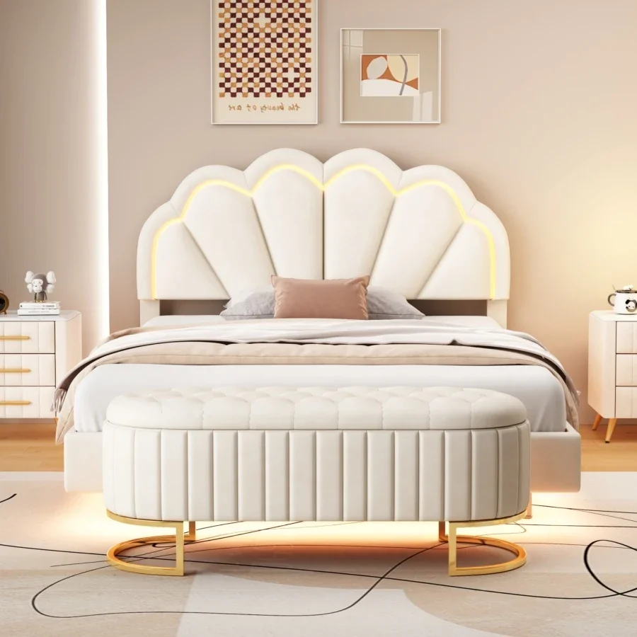 B 2-Pieces Bedroom Sets,Queen Size Upholstered LED Platform Bed with Storage Ottoman-Velvet,Beige
B 2-Pieces Bedroom Sets,Queen Size Upholstered LED Platform Bed with Storage Ottoman-Velvet,Beige