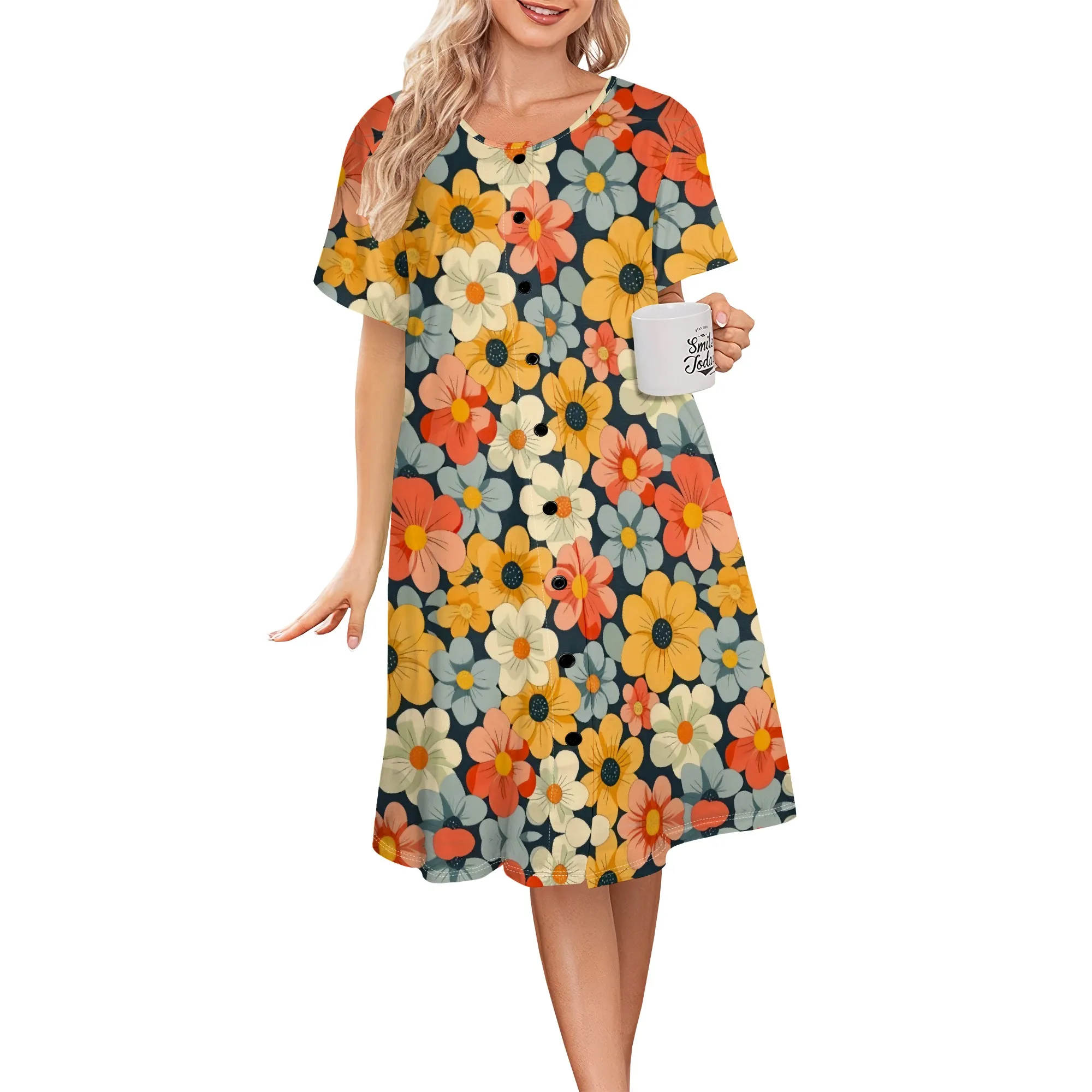 Womens Summer Casual Midi Vintage Floral Pattern Dresses Short Sleeve Button Down T Shirt Dress Beach Cover Up Dress
Womens Summer Casual Midi Vintage Floral Pattern Dresses Short Sleeve Button Down T Shirt Dress Beach Cover Up Dress