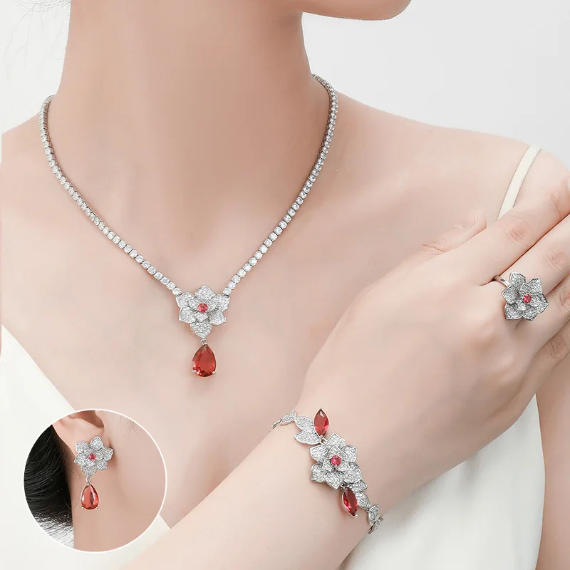 Classic Fashion Women's Jewelry Set Rose Decor Cubic Zirconia Necklace and Earrings Set Women Wedding Banquet Jewelry
Classic Fashion Women's Jewelry Set Rose Decor Cubic Zirconia Necklace and Earrings Set Women Wedding Banquet Jewelry