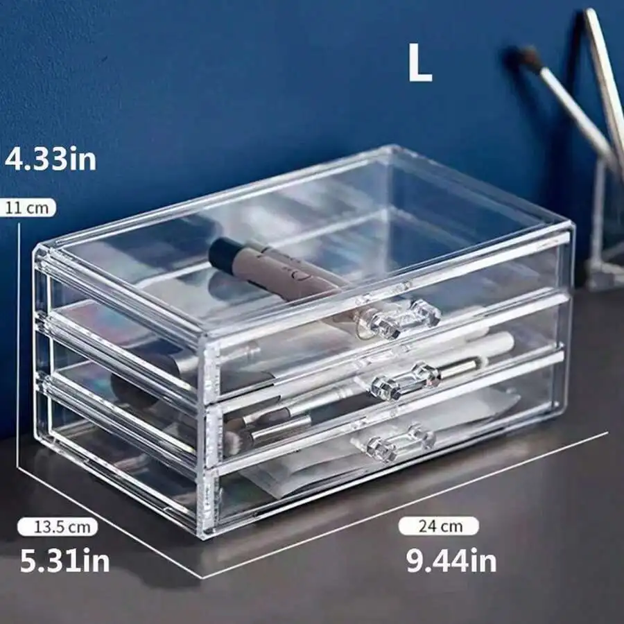 Transparent Acrylic Makeup Organizer Box With 3 Drawers For Cosmetic Storage
Transparent Acrylic Makeup Organizer Box With 3 Drawers For Cosmetic Storage