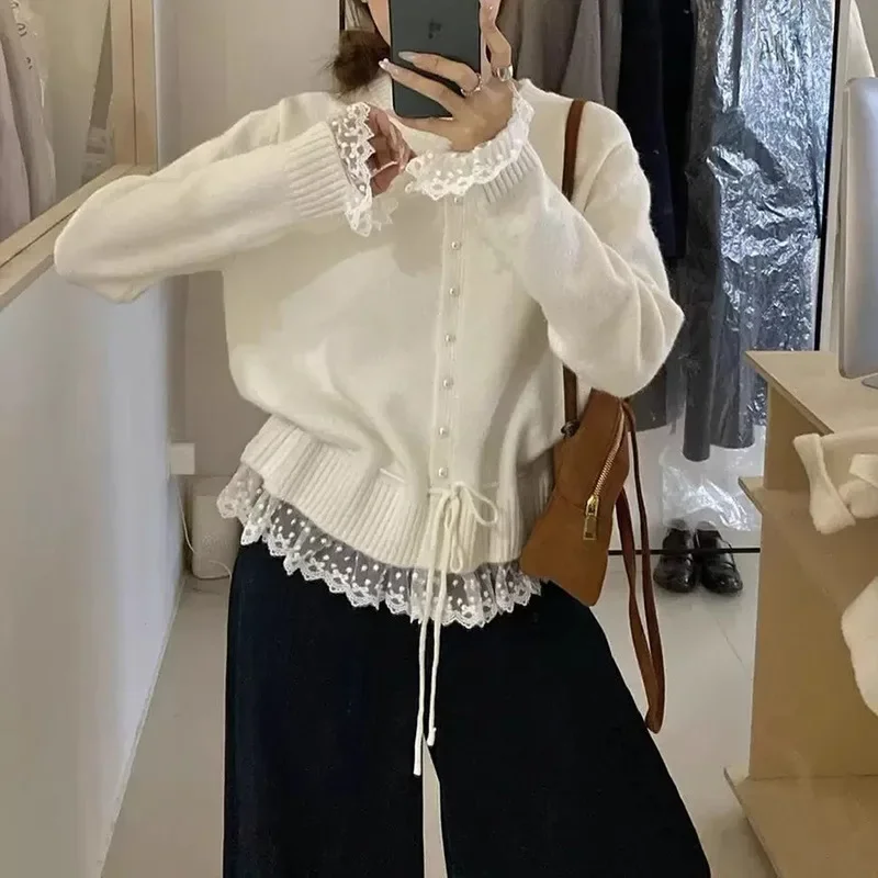 Pearl Buttons Lace Patchwork Cardigan Women Y2K Spring Single Breasted Streetwear Casual Korean Style Female Knitted Sweater
Pearl Buttons Lace Patchwork Cardigan Women Y2K Spring Single Breasted Streetwear Casual Korean Style Female Knitted Sweater