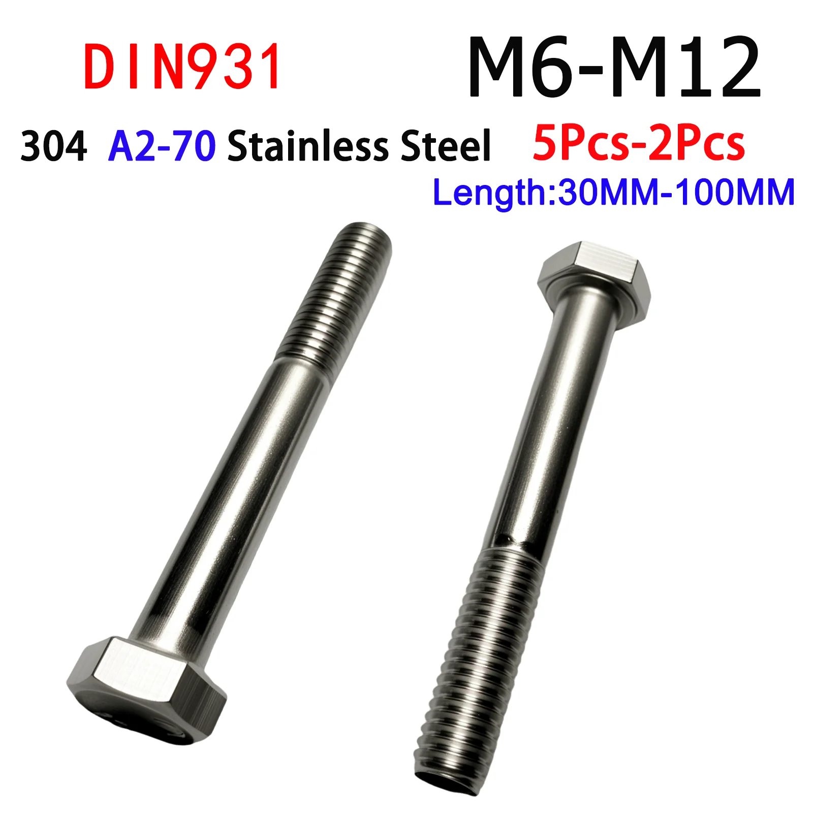 2-5Pcs M6 M8 M10 M12 DIN931 Partial Thread External Hex Head Screw 304 A2-70 Stainless Steel Half Thread Hexagon Head Bolt
2-5Pcs M6 M8 M10 M12 DIN931 Partial Thread External Hex Head Screw 304 A2-70 Stainless Steel Half Thread Hexagon Head Bolt