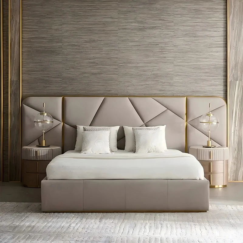 # Hot Sale Modern Light High End Big Headboard Bed Luxury Bedroom Furniture Designer King Size Upholstered Leather Bed
# Hot Sale Modern Light High End Big Headboard Bed Luxury Bedroom Furniture Designer King Size Upholstered Leather Bed
