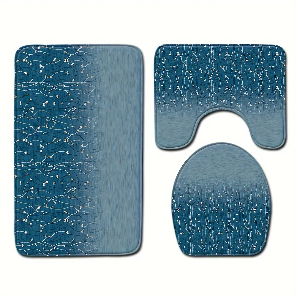 Набор из 3-х синих ковриков для ванной с абстрактным цветочным принтом, нескользящие, впитывающие влагу, с покрытием для унитаза и декоративным ковриком для пола
Набор из 3-х синих ковриков для ванной с абстрактным цветочным принтом, нескользящие, впитывающие влагу, с покрытием для унитаза и декоративным ковриком для пола