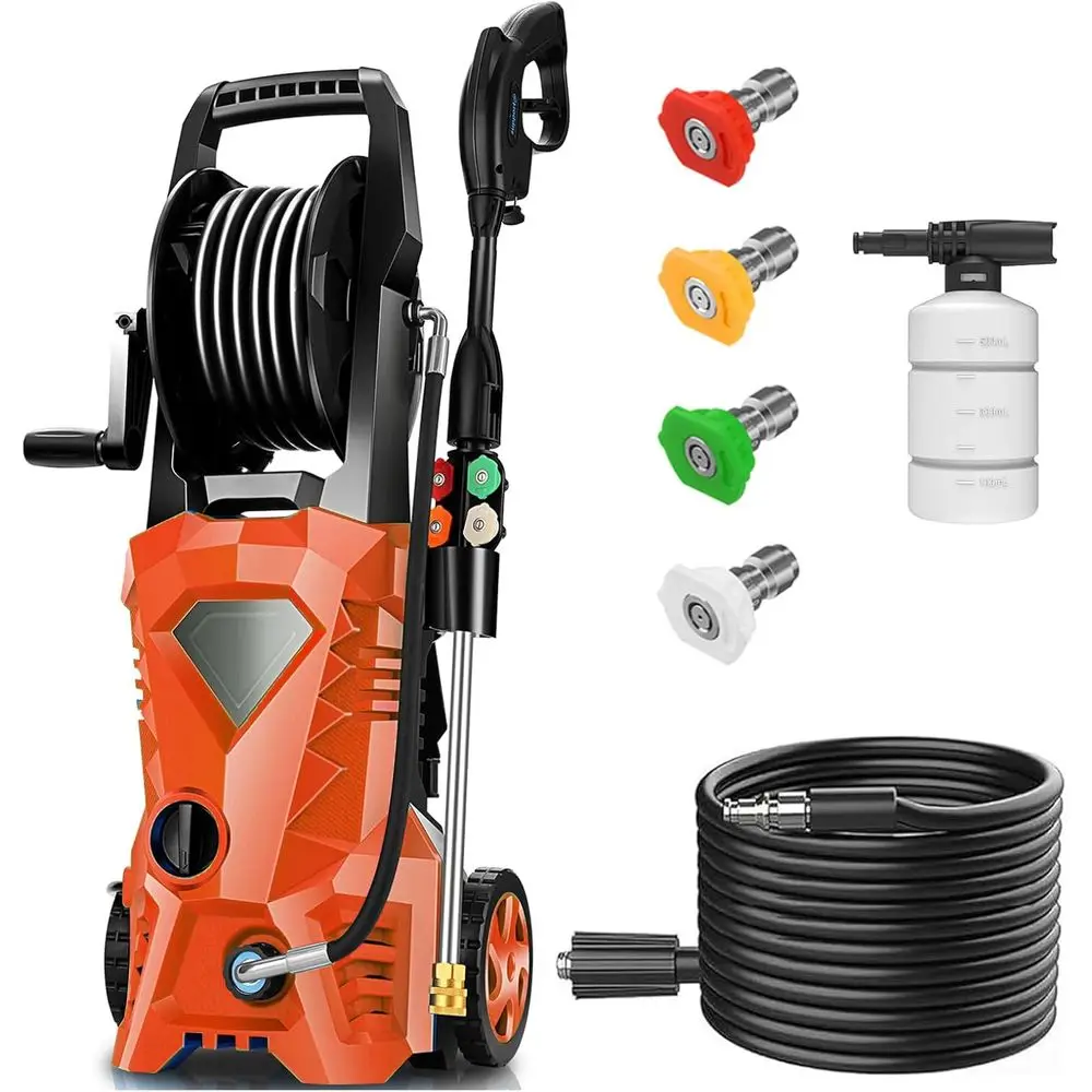 Portable 5000 PSI Electric Pressure Washer with 33ft Hose and 4 Nozzles for Home, Cars, and Windows, Orange
Portable 5000 PSI Electric Pressure Washer with 33ft Hose and 4 Nozzles for Home, Cars, and Windows, Orange