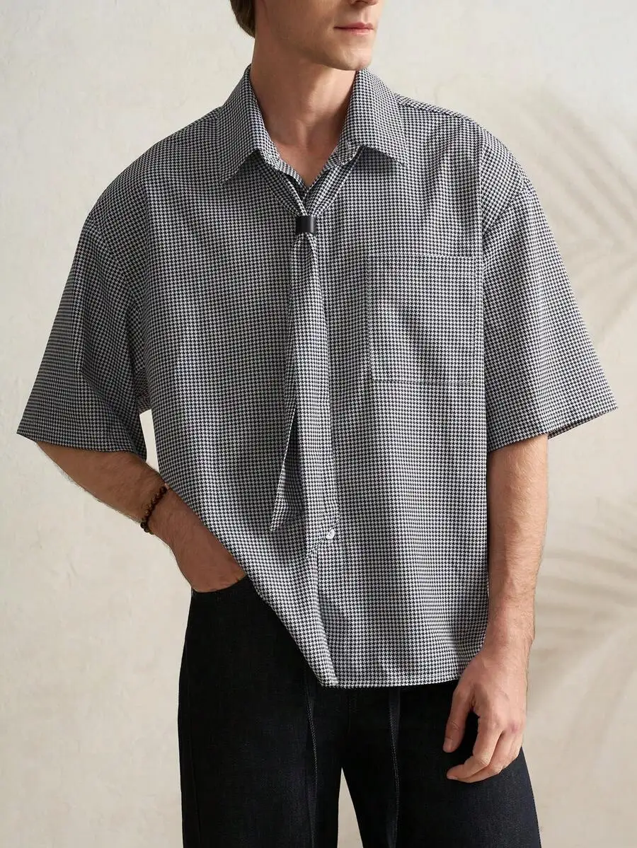 Mens Woven Casual Shirt With Turn-Down Collar Drop Shoulder Houndstooth Pattern
Mens Woven Casual Shirt With Turn-Down Collar Drop Shoulder Houndstooth Pattern