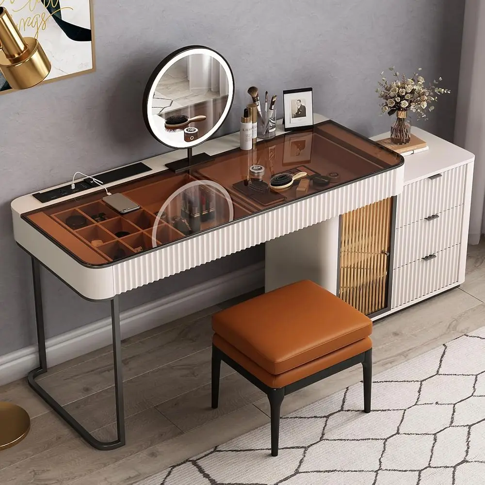 Ivory White 50 Makeup Vanity Desk with LED Mirror and Storage, Easy Assembly
Ivory White 50 Makeup Vanity Desk with LED Mirror and Storage, Easy Assembly