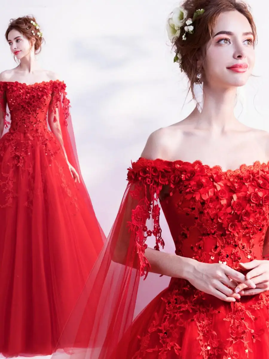 Rose Red Long Sleeve Evening Gown with Veil for Wedding Toast New 2025 Style Fairy Tale Evening Dress Elegant Bridal Wear
Rose Red Long Sleeve Evening Gown with Veil for Wedding Toast New 2025 Style Fairy Tale Evening Dress Elegant Bridal Wear