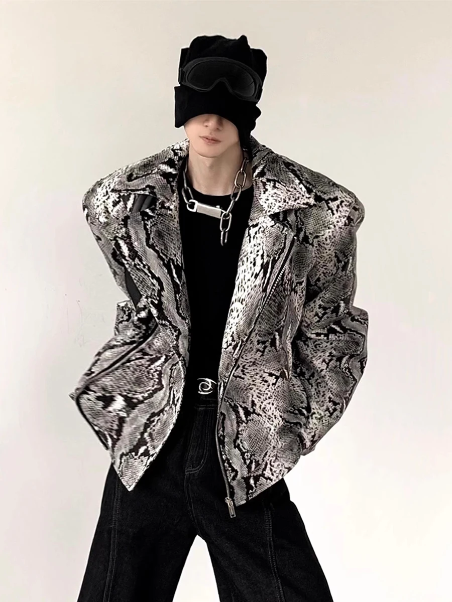 Mauroicardi Spring Autumn Cool Short Colorful Snakeskin Print Pu Leather Jacket Men Shoulder Pads Luxury Designer Emo Clothes
Mauroicardi Spring Autumn Cool Short Colorful Snakeskin Print Pu Leather Jacket Men Shoulder Pads Luxury Designer Emo Clothes