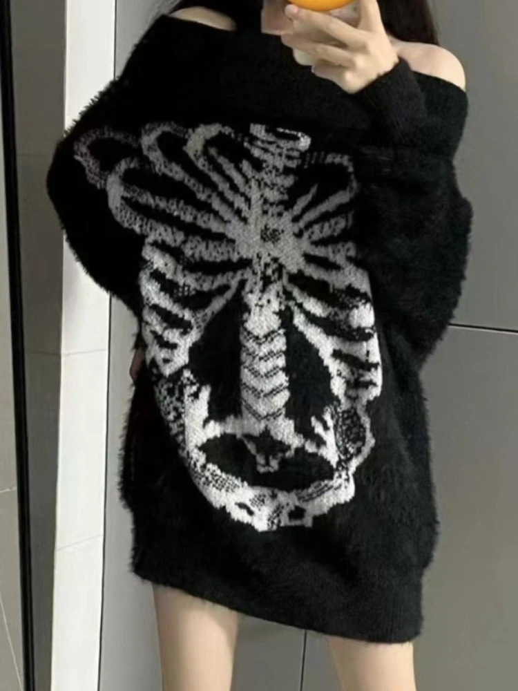 Autumn Gothic Harajuku Sweater Tops Women Korean Skull Print Black Pullover Fashion Streetwear Long Sleeve 2000s Y2k Clothes New
Autumn Gothic Harajuku Sweater Tops Women Korean Skull Print Black Pullover Fashion Streetwear Long Sleeve 2000s Y2k Clothes New