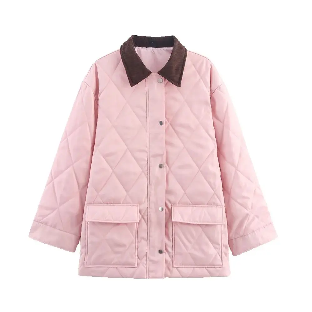 New women's clothing European and American style high-density thick nylon and corduroy collar diamond grid jacket jacket
New women's clothing European and American style high-density thick nylon and corduroy collar diamond grid jacket jacket