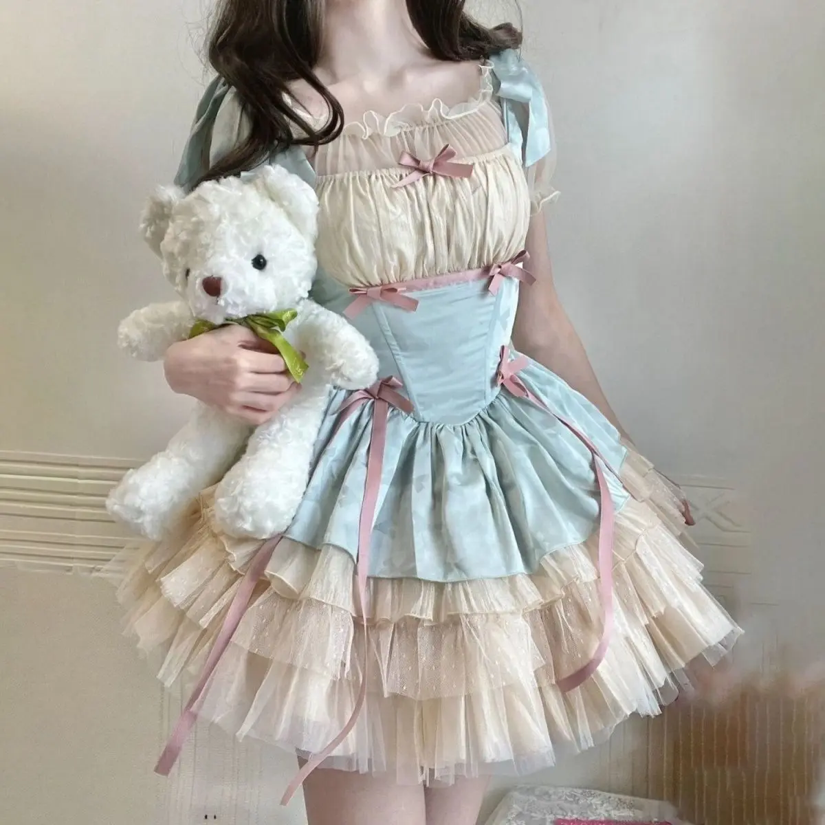 Sweet Lolita Jsk Dress Women Vintage Y2k Bow Ribbon Party Princess Dresses Japanese Girls Kawaii Ballet Style Mesh Mini Dress
Sweet Lolita Jsk Dress Women Vintage Y2k Bow Ribbon Party Princess Dresses Japanese Girls Kawaii Ballet Style Mesh Mini Dress
