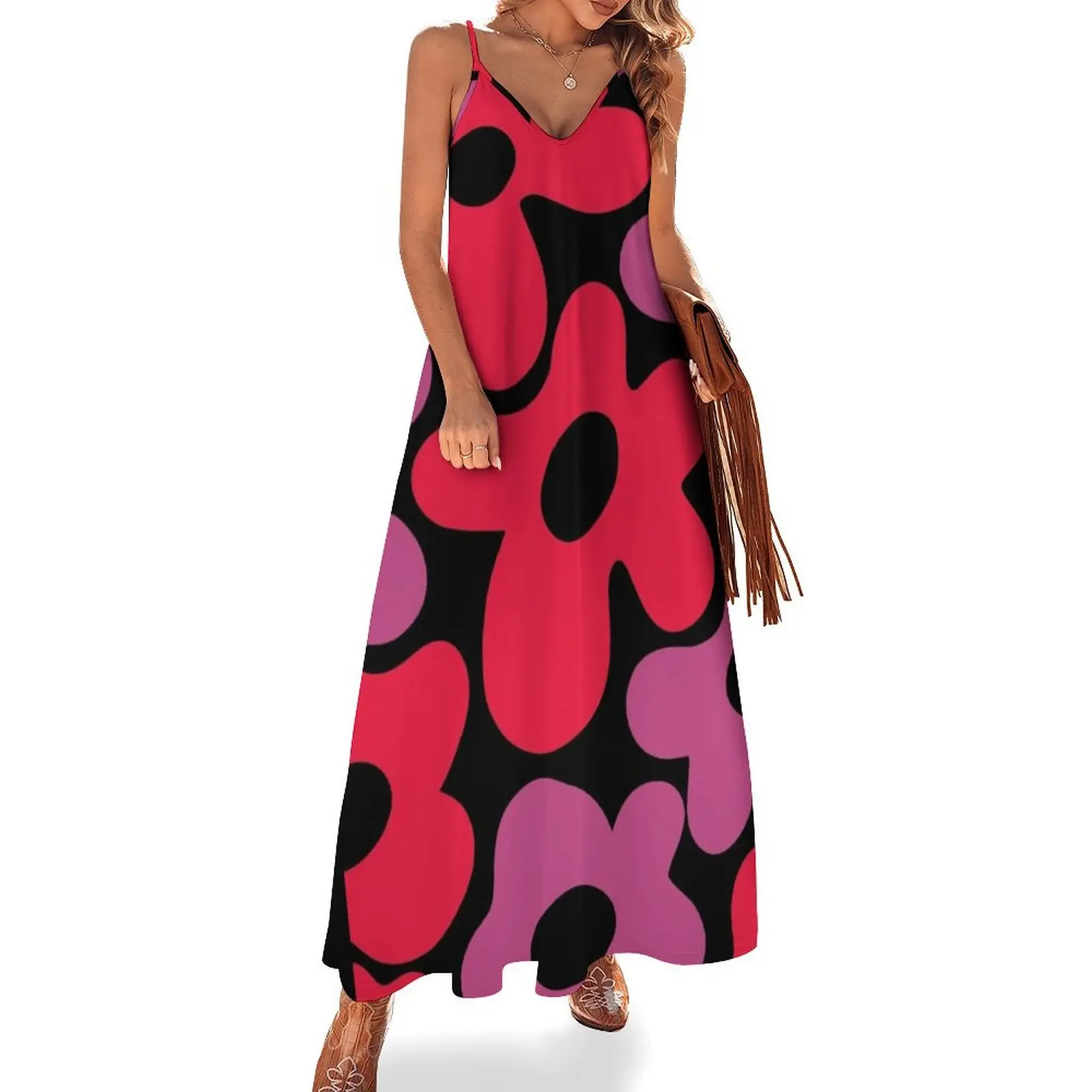 Retro 1960's Red And Pink Flower Pattern On Black Sleeveless Long Dress Clothing women dress Dress
Retro 1960's Red And Pink Flower Pattern On Black Sleeveless Long Dress Clothing women dress Dress
