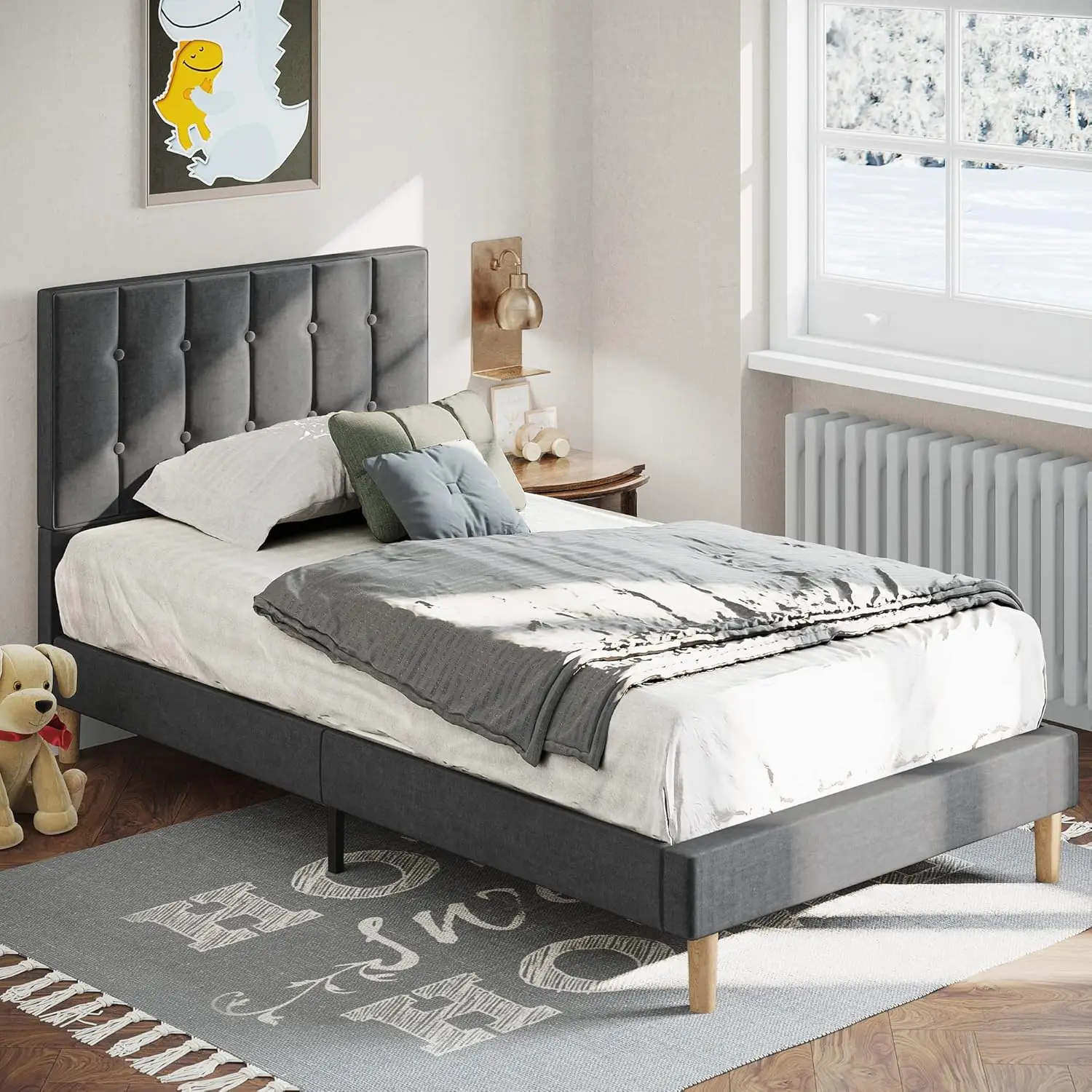 Twin Bed Frames, Velvet Upholstered Platform Bed Frame with Headboard and Strong Wooden Slats
Twin Bed Frames, Velvet Upholstered Platform Bed Frame with Headboard and Strong Wooden Slats