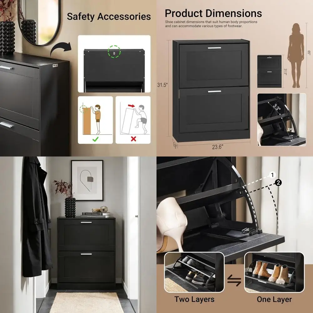 Space-Saving Narrow Shoe Cabinet for Entryway - Black
Space-Saving Narrow Shoe Cabinet for Entryway - Black