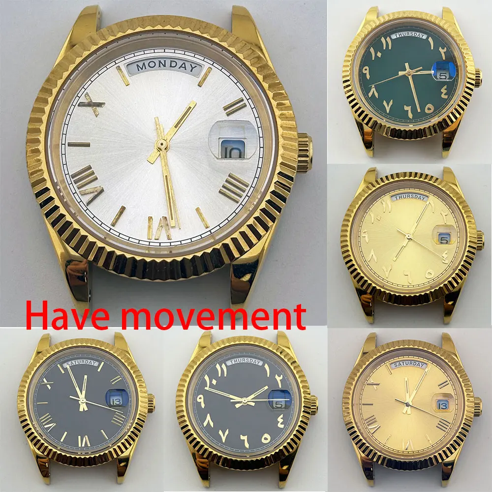 39mm Day date gold 316L stainless steel sapphire glass watch 5BAR waterproof equipped with Miyota 8285 automatic movement
39mm Day date gold 316L stainless steel sapphire glass watch 5BAR waterproof equipped with Miyota 8285 automatic movement