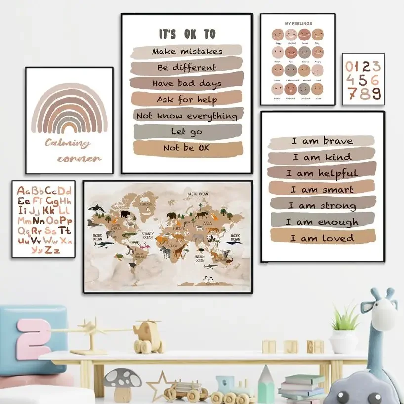 World Map Nurmbers Alphabet Feelings Rainbow Boho Nursery Art Canvas Painting Posters Prints Wall Pictures Kids Baby Room Decor
World Map Nurmbers Alphabet Feelings Rainbow Boho Nursery Art Canvas Painting Posters Prints Wall Pictures Kids Baby Room Decor