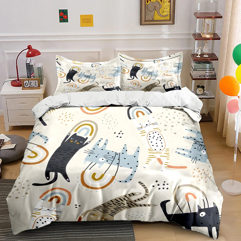 Cartoon rainbow and cat pattern Print Soft Comfortable Duvet Cover Bedding Set Included 1*Duvet Cover 2*Pillowcases
Cartoon rainbow and cat pattern Print Soft Comfortable Duvet Cover Bedding Set Included 1*Duvet Cover 2*Pillowcases