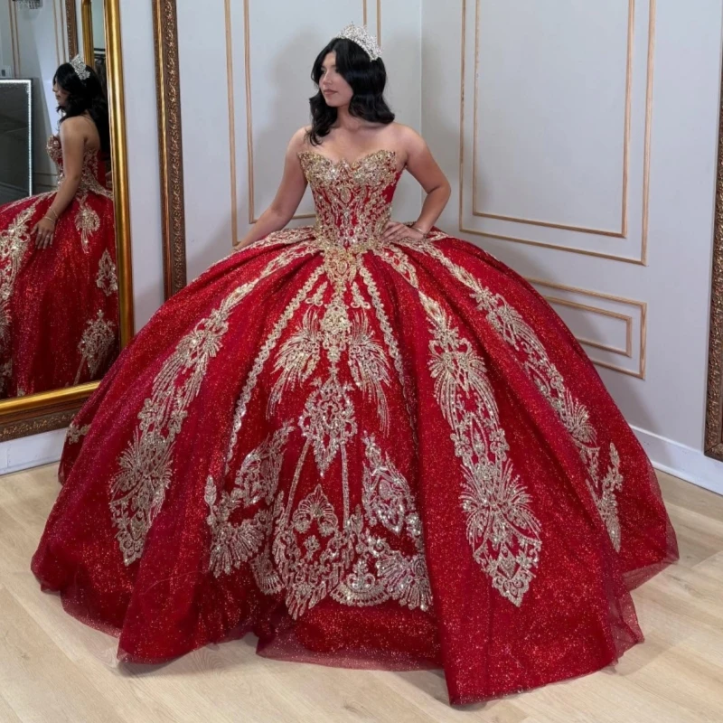 Red Shiny Off The Shoulder Ball Gown Quinceanera Dresses Sequin Appliques Lace Beading Crystal Tull Sweet 16 Dress vestidos 15
Red Shiny Off The Shoulder Ball Gown Quinceanera Dresses Sequin Appliques Lace Beading Crystal Tull Sweet 16 Dress vestidos 15