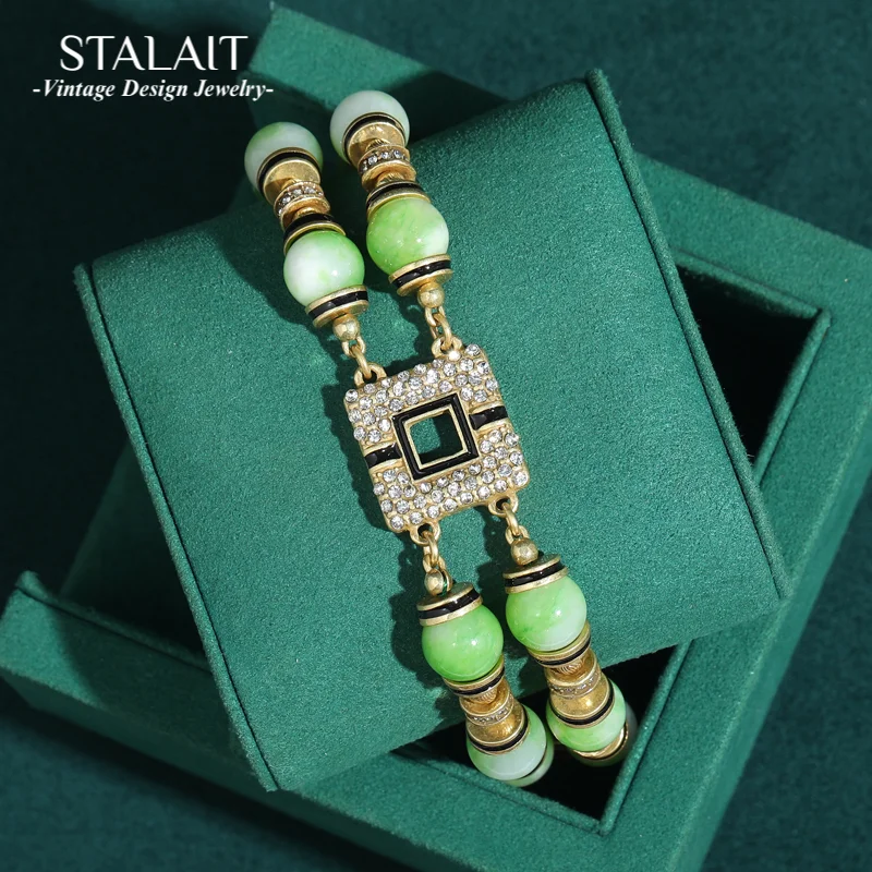 Vintage Green Bead Charm Bracelet Crystal Circular Square Rhinestone Chain Bangle Summer Jewelry Antique Gold Color For Woman
Vintage Green Bead Charm Bracelet Crystal Circular Square Rhinestone Chain Bangle Summer Jewelry Antique Gold Color For Woman