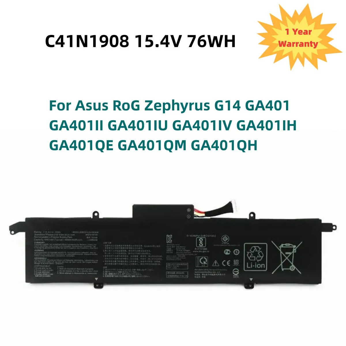C41N1908 0B200-03610000 Laptop Battery For Asus RoG Zephyrus G14 GA401 GA401II GA401IU GA401IV GA401IH GA401QE GA401QM GA401QH
C41N1908 0B200-03610000 Laptop Battery For Asus RoG Zephyrus G14 GA401 GA401II GA401IU GA401IV GA401IH GA401QE GA401QM GA401QH
