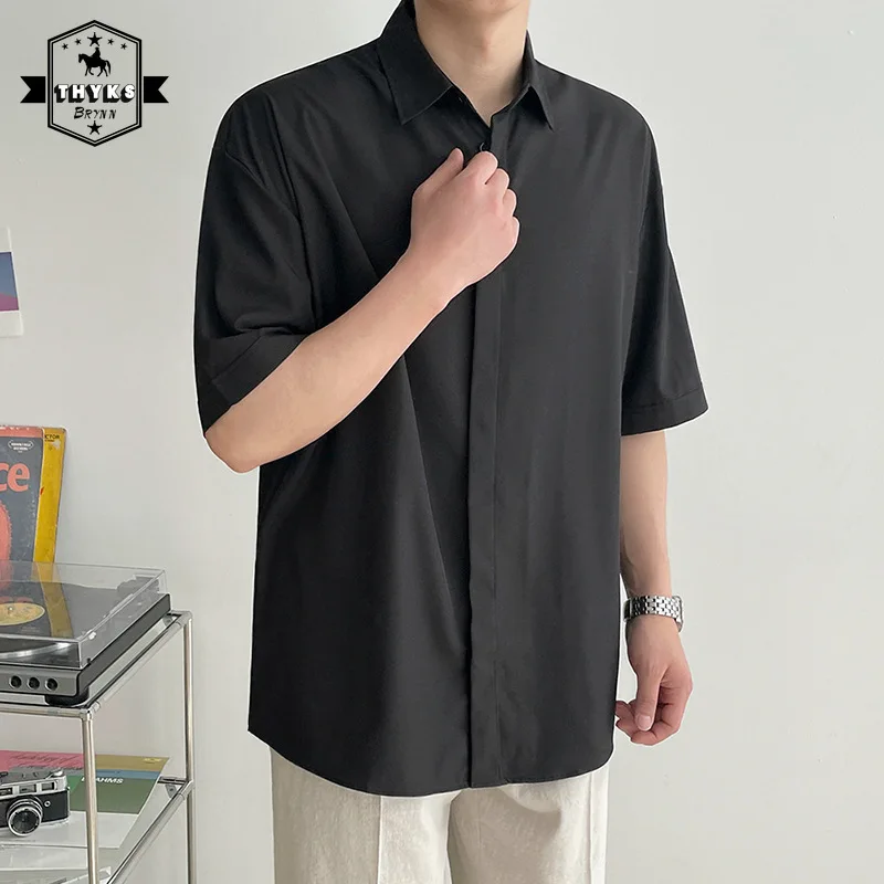 Mature Simple Ice Silk Shirt Mens Korean Fashion Casual Lapel Short Sleeved Shirt Male Loose Solid Color Sagging Sensation Tops
Mature Simple Ice Silk Shirt Mens Korean Fashion Casual Lapel Short Sleeved Shirt Male Loose Solid Color Sagging Sensation Tops