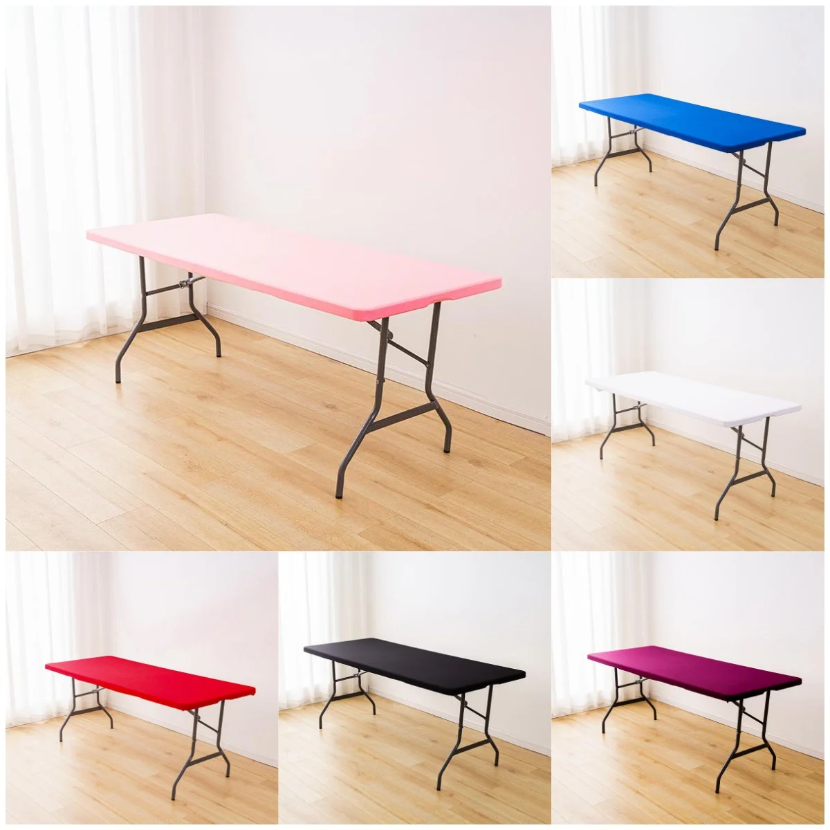 Rectangle Table Cloth Fitted Top Cover Polyester Spandex Elastic FIt Long Tables , Fits for 6 Foot Folding Tables, Easily Wash
Rectangle Table Cloth Fitted Top Cover Polyester Spandex Elastic FIt Long Tables , Fits for 6 Foot Folding Tables, Easily Wash