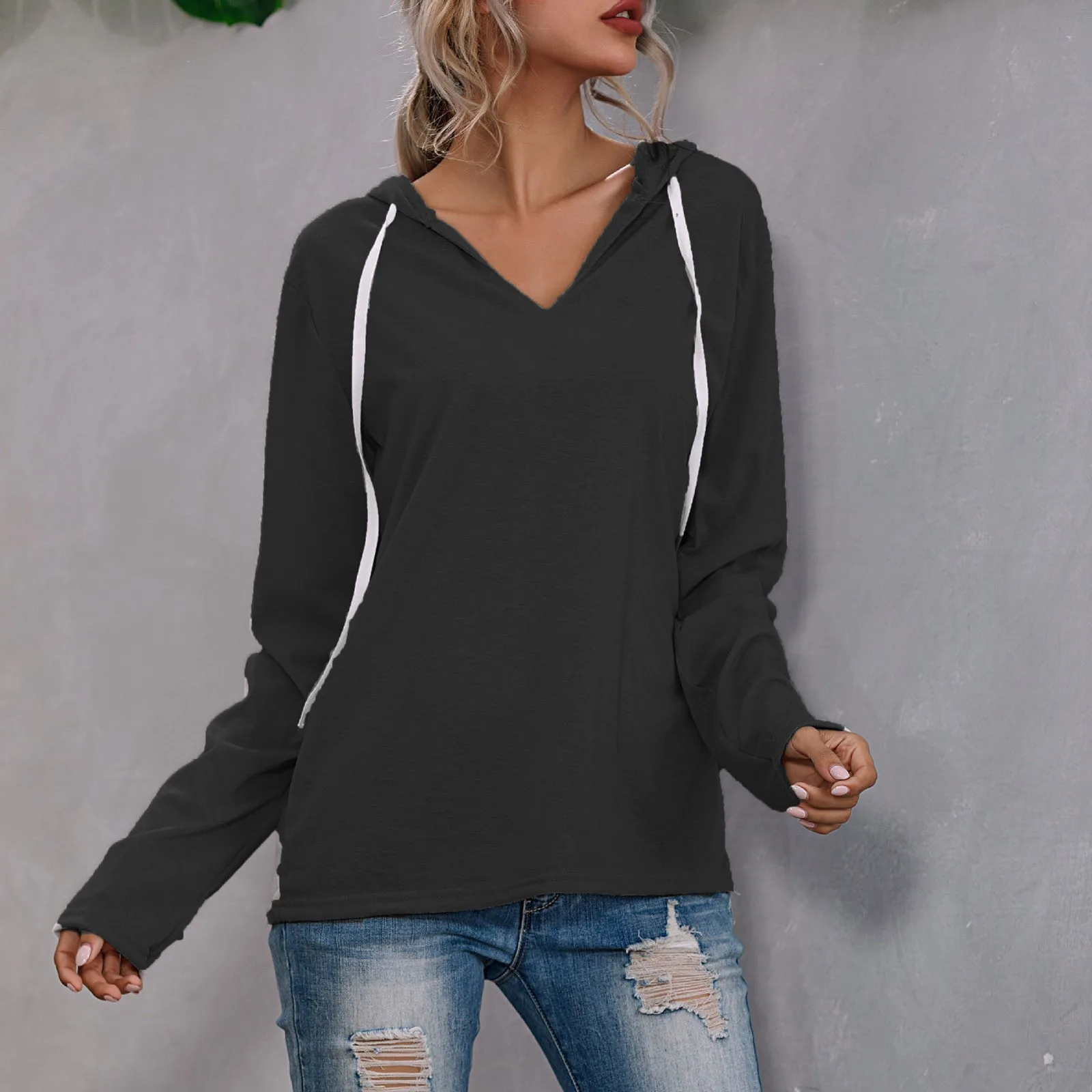 Blouse Color Long-Sleeved Womens Casual Loose V-Neck Daily Tops Hooded Solid Women's Oversized Hoodie Pullovers Bluza Damska
Blouse Color Long-Sleeved Womens Casual Loose V-Neck Daily Tops Hooded Solid Women's Oversized Hoodie Pullovers Bluza Damska