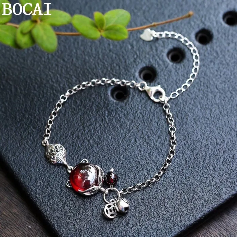 BOCAI New S925 Sterling Silver Vintage Fashion Pomegranate Red Fox Spirit Bracelet Women's Selected Gift
BOCAI New S925 Sterling Silver Vintage Fashion Pomegranate Red Fox Spirit Bracelet Women's Selected Gift