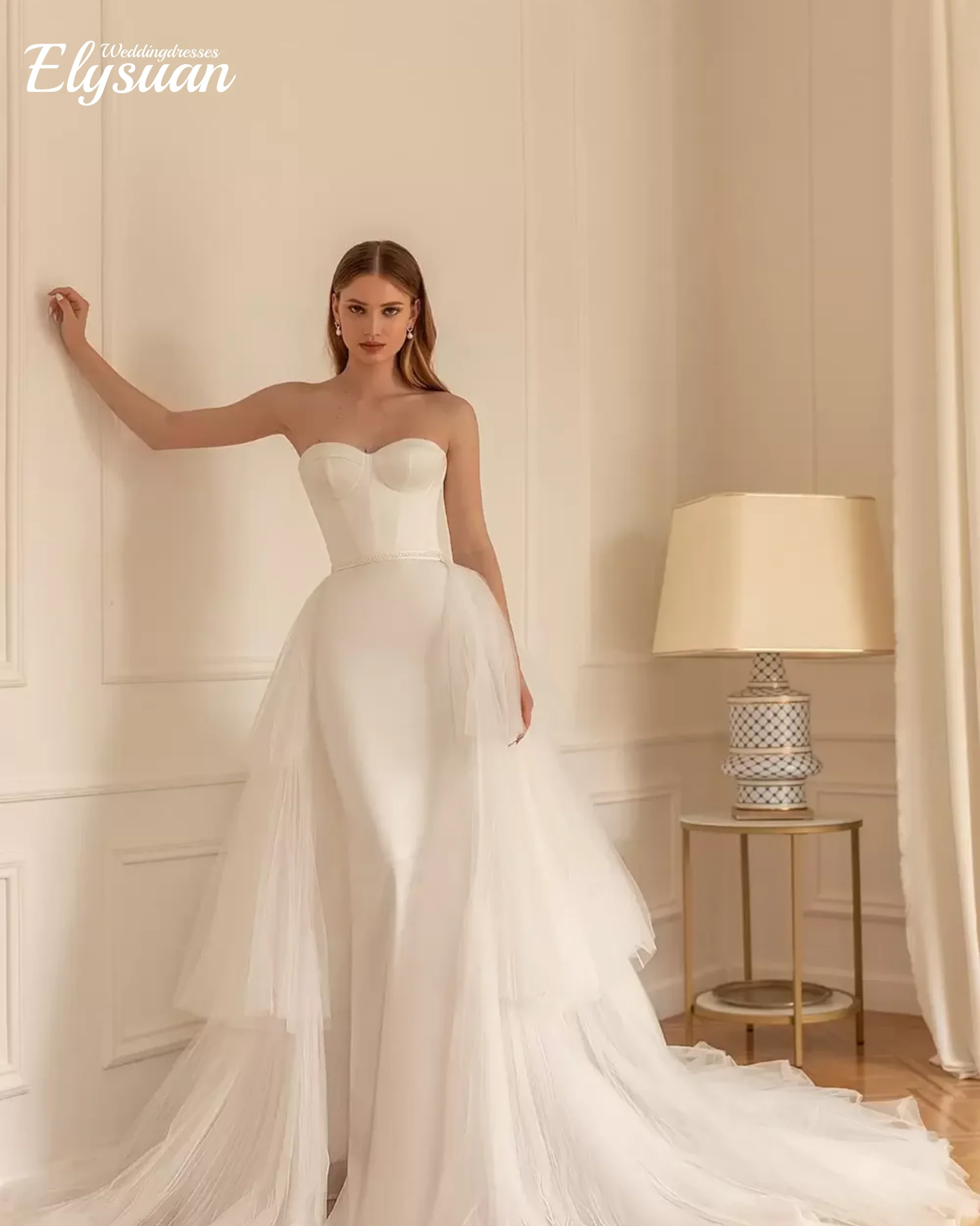 Customized Mermaid Wedding Dresses Women Strapless Sweetheart Satin Gowns Detachable Train Floor Length Elegant Bride Dress
Customized Mermaid Wedding Dresses Women Strapless Sweetheart Satin Gowns Detachable Train Floor Length Elegant Bride Dress